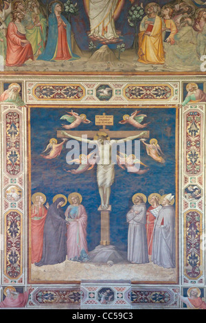 Crucifixion fresque de Taddeo Gaddi, chapelle Rinuccini, sacristie, la Basilique de Santa Croce, Florence, Toscane, Italie, Europe Banque D'Images