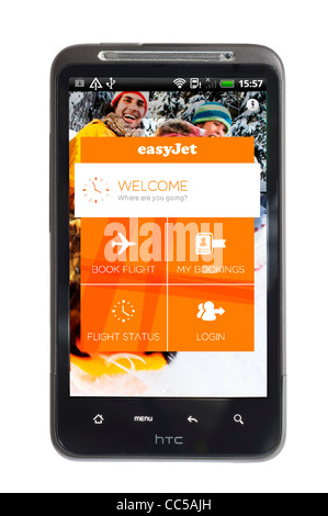 En utilisant l'application android EasyJet sur un smartphone HTC Banque D'Images