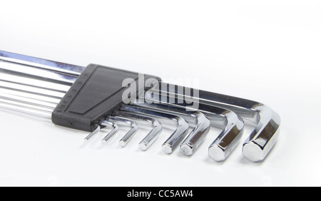 Jeu de clés Allen chrome avec fond blanc Banque D'Images