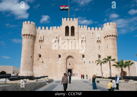 Fort Qait Bey à Alexandrie, censées se tenir sur le site de la grande Pharos ou phare de l'antiquité. Banque D'Images