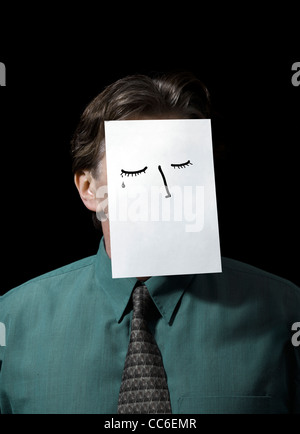 Businessman with Paper dimensions sur le visage Banque D'Images