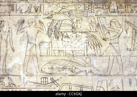 Les dessins au trait dans l'ancien royaume tombe de Kem Pepy Ankh ni au MEIR , nord ouest d'Assiout en moyenne Égypte Banque D'Images