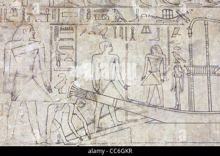 Les dessins au trait dans l'ancien royaume tombe de Kem Pepy Ankh ni au MEIR , nord ouest d'Assiout en moyenne Égypte Banque D'Images