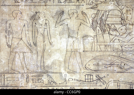 Les dessins au trait dans l'ancien royaume tombe de Kem Pepy Ankh ni au MEIR , nord ouest d'Assiout en moyenne Égypte Banque D'Images