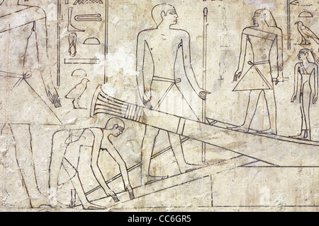 Les dessins au trait dans l'ancien royaume tombe de Kem Pepy Ankh ni au MEIR , nord ouest d'Assiout en moyenne Égypte Banque D'Images