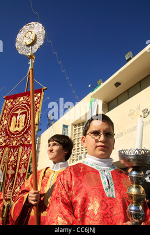 Bethléem, Noël orthodoxe grec d'une cérémonie à la place de la Crèche Banque D'Images