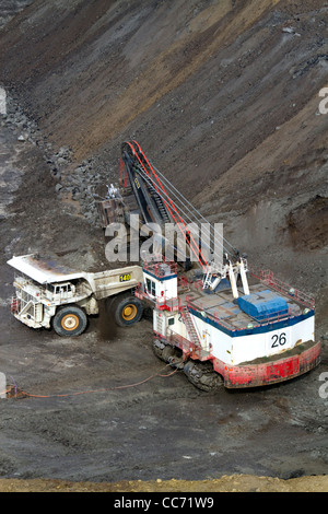 Vue aérienne de l'exploitation minière à ciel ouvert de charbon dans la région de Campbell County, Wyoming, USA. Banque D'Images