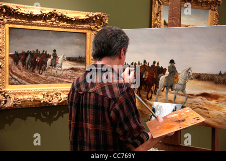 France, Paris, un artiste de réaliser une copie de Jean Louis Ernest Meissonier est la campagne française de 1814 dans le musée d'Orsay Banque D'Images