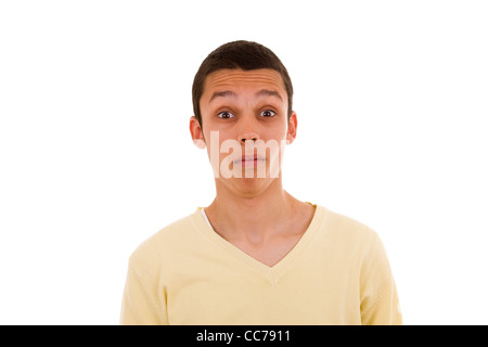 L'expression de choc d'un jeune homme (isolé sur blanc) Banque D'Images