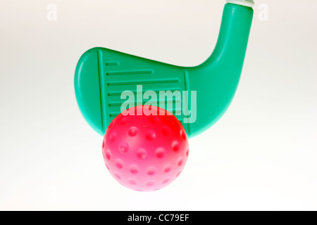 L'équipement de golf pour les enfants. Golf les jouets. Ball, chauffeur, clubs, fer, bois, sac, tee, vert. Banque D'Images