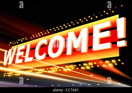 Les mots "bienvenue" isolé d'une inscription trouvée dans la ville de nuit Banque D'Images