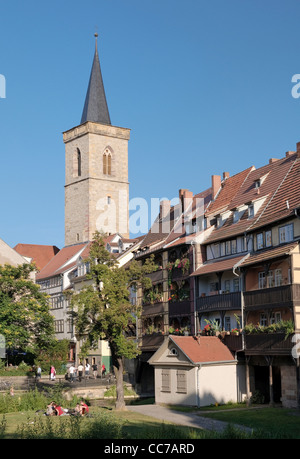 Pont du marchand, Kraemerbruecke et Église de Saint Aegidius, Erfurt, Thuringe, Allemagne, Europe Banque D'Images