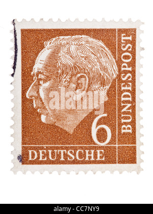 Timbre-poste : Allemagne, 1954/ 1960, le Professeur Dr. président fédéral Theodor Heuss, 6 pfennig, estampillé Banque D'Images