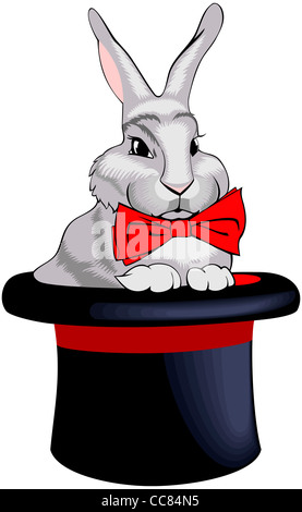 Illustration de lapin mignon avec red bow in a black hat Banque D'Images