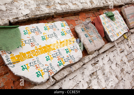L'Inde, de l'Arunachal Pradesh, Senge, Sela pass chorten, peintes de couleurs vives avec des pierres mani mantras tibétains Banque D'Images