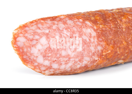 Saucisse fumée isolé sur fond blanc Banque D'Images