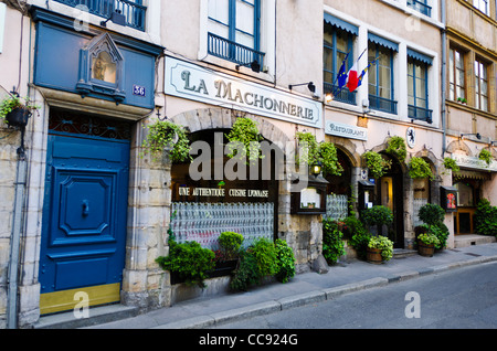 La Machonnerie Restaurant dans la vieille ville de Vieux Lyon, France (Site du patrimoine mondial de l'UNESCO) Banque D'Images