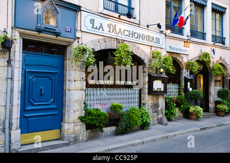 La Machonnerie Restaurant dans la vieille ville de Vieux Lyon, France (Site du patrimoine mondial de l'UNESCO) Banque D'Images