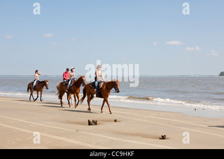 Les touristes de l'équitation sur Driftwood Beach sur Jekyll Island, Géorgie Banque D'Images