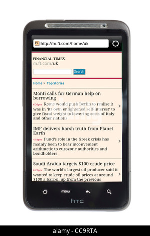 Le Financial Times online edition vu sur un smartphone HTC Banque D'Images