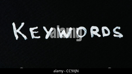Mots-clés conception texte blanc sur noir Banque D'Images
