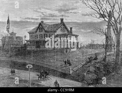 Edison's Home, Menlo Park, New Jersey, complexe d'Edison à Menlo Park, montrant house, de laboratoire, de bureaux et d'usinage, circa 1880 Banque D'Images