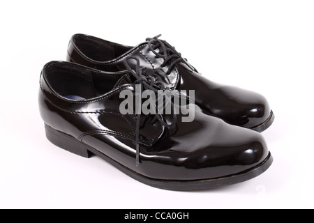 Mens shiny lace up chaussures noires officielles Banque D'Images