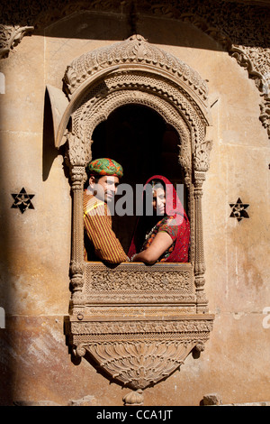 19e siècle Patwa Ki Haveli, construit entre 1800 et 1860 par 5 frères Jain, à Jaisalmer, dans le Rajasthan, Inde. Banque D'Images