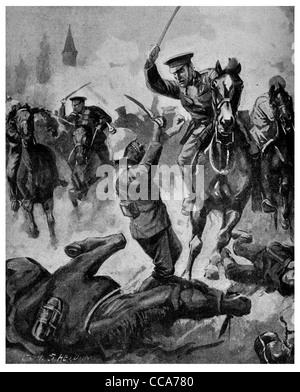 Charge de cavalerie britannique le 23 août 1914 l'épée sabre sabre allemand officier Hun chevaux ligne de charge close combat shock guard Banque D'Images