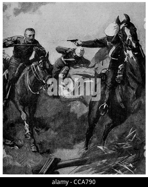 1914 cavalerie britannique contre les Uhlans allemand charge de cavalerie Uhlan chevaux cheval sabre lance pistolet champ de bataille Banque D'Images