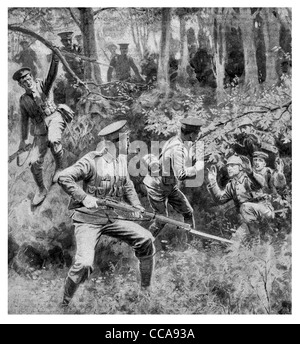 1914 soldats allemands capturés se rendre sans combattre les troupes britanniques merci Haut les mains abandonner drapeau blanc patrouille forestière woods Banque D'Images