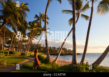 Un visiteur à la plage de Wailea, Wailea, Maui, Hawaï. (Modèle 1992) Banque D'Images