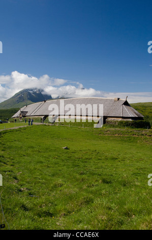 La Norvège, Nordland, archipel des Lofoten, borgelva. lofotr Musée viking viking typique de l'architecture.. Banque D'Images