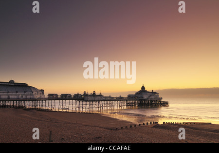 La jetée d''Eastbourne aube crépuscule lever de soleil lever coucher ensemble bord de mer plage East Sussex England Banque D'Images