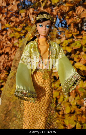 Vintage 1963 tourbillon brune ponytail Barbie doll en 2002 Découvrez le monde avec Barbie en costume de la Syrie. Costume populaire syrien. Banque D'Images