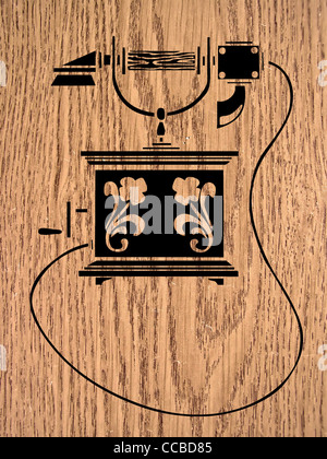 Illustration de l'ancien téléphone sur fond de bois Banque D'Images