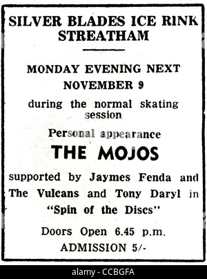 L'apparence MOJOS annonce pour le groupe pop britannique en octobre 1964. Banque D'Images