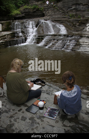 Artistes en peinture à Cascade Robert H Treman State Park Ithaca Banque D'Images