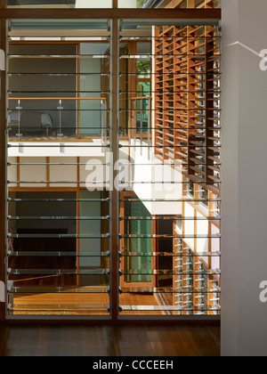 Maison à Manley, Sydney, Australie, par Assemblage - Peter Chivers, Architecte, escalier, fenêtres et cour Banque D'Images