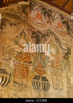 La peinture murale en Wat Nong Bua, Tha Wang Pha, Nan, Thaïlande Banque D'Images