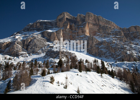 Heiligkreuzkofel 2908m, gamme Kreuzkofel, parc naturel de Fanes-Sennes-Prags, Gadertal, Badia Abtei, Dolomiten, Südtirol, Italien Banque D'Images