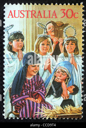 Un voeux de Noël de timbres en Australie montre des enfants jouer à la Sainte Famille, vers 2004 Banque D'Images