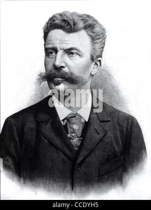 Portrait de Guy de Maupassant, romancier français et auteur de nouvelles (1850-1893). Illustration ancienne ou gravure Banque D'Images