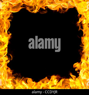 Les flammes du feu, à la frontière de l'espace de copie dans le centre. Banque D'Images