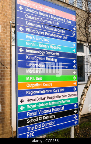 Signes à un hôpital Royal Victoria, Belfast Banque D'Images