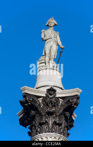 Close-up l'amiral Nelson la Colonne Nelson de Trafalgar Square London England Banque D'Images