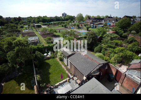 Vue générale des jardins ou des parcelles à Londres voir du toit d'une maison. Banque D'Images