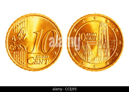 Dix centimes d'euro coins isolé sur fond blanc Banque D'Images