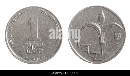 Shekel israélien Israël coin isolé sur fond blanc Banque D'Images