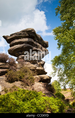 Brimham Rocks vertical de tir, North Yorkshire, Angleterre. Banque D'Images